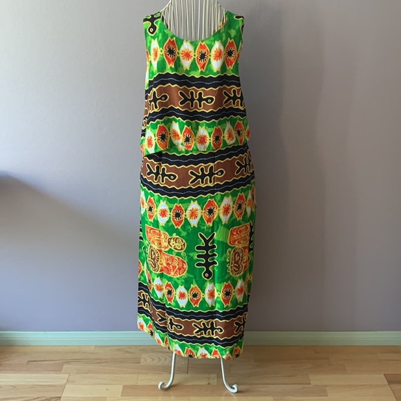 Stunning Vintage 💚🤎2PC Set Wrap skirt Pareo Coverup & Top - Picture 2 of 16